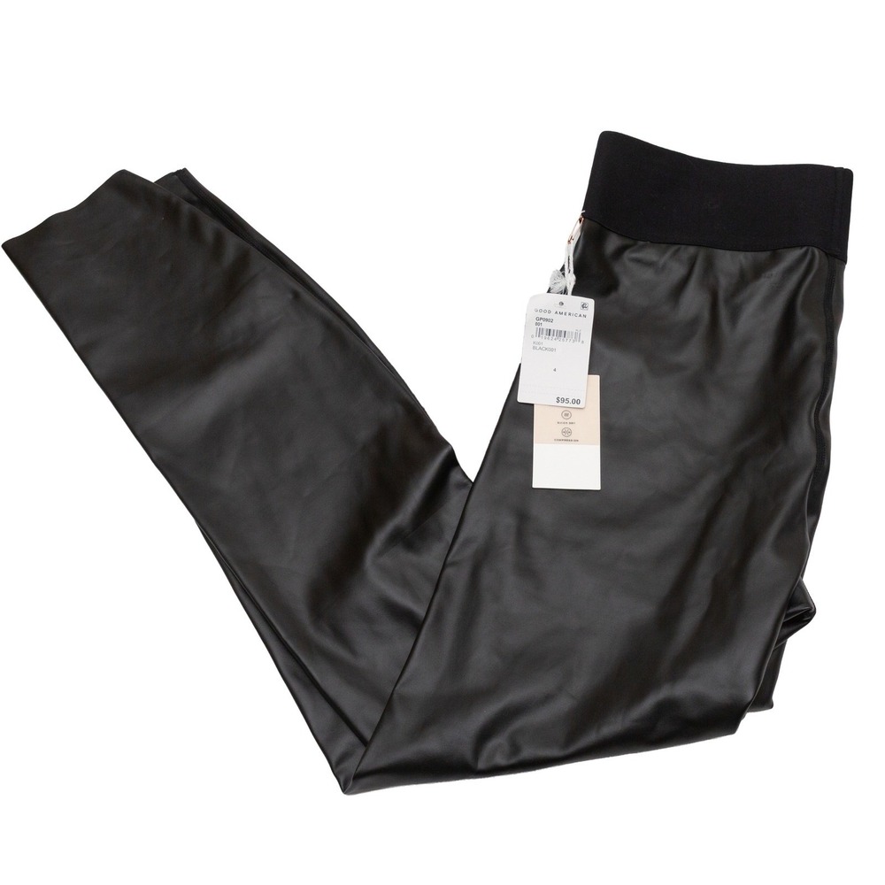 Good American Sz 4 Faux Leather Leggings Women Black NEW Compression High Rise